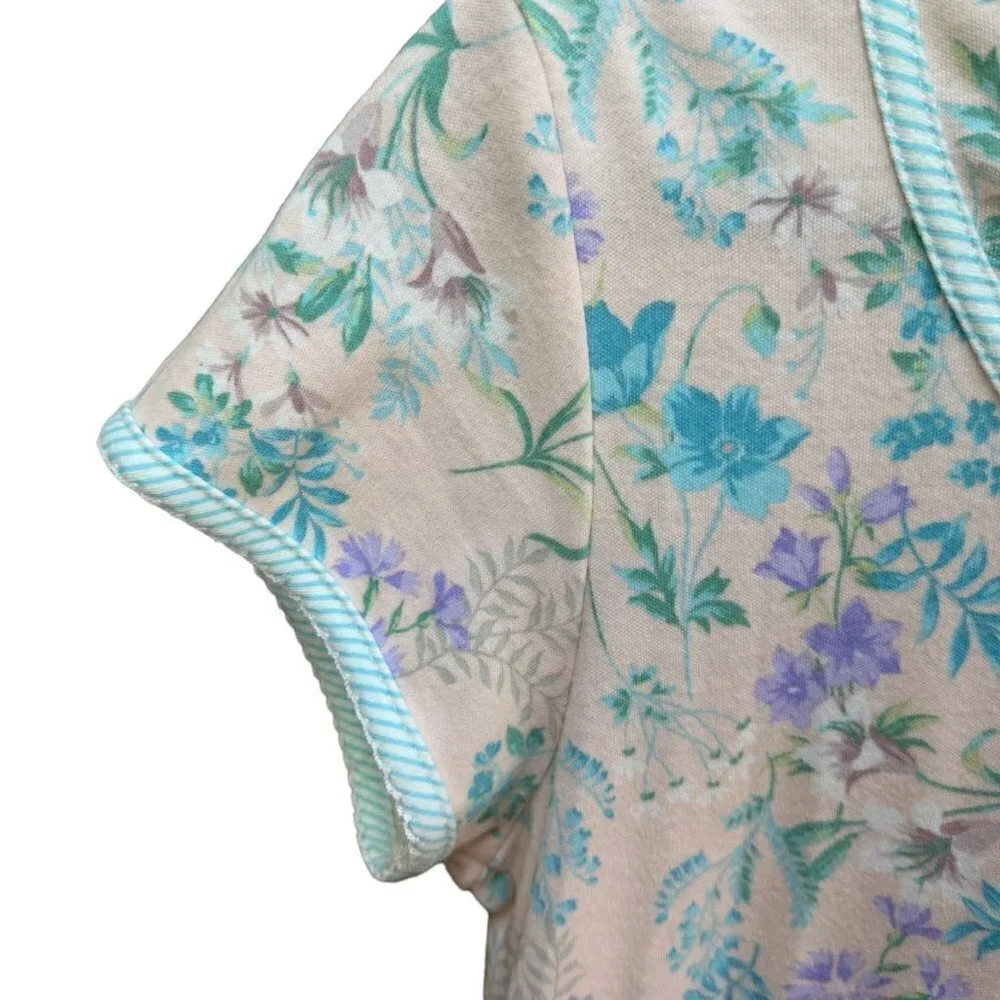 Miss Elaine Floral Print Pullover Eyelet Trim Knit‎ Nightgown Women's Size Small